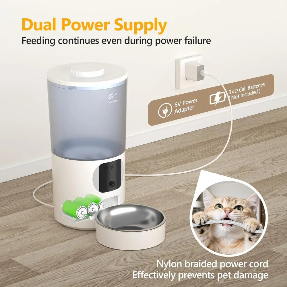 Smart Pet Feeder With Camera Two Way Audio App Control for Cats and Small Dogs