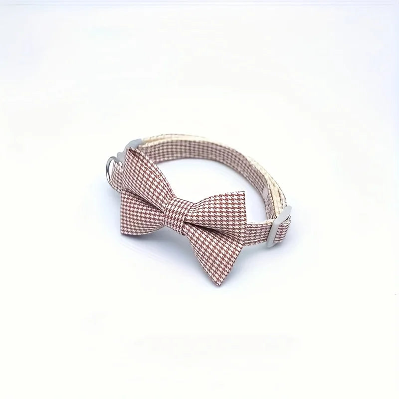 NONECN Adjustable Plaid Cat Collar Tie Knot For Festive Wear