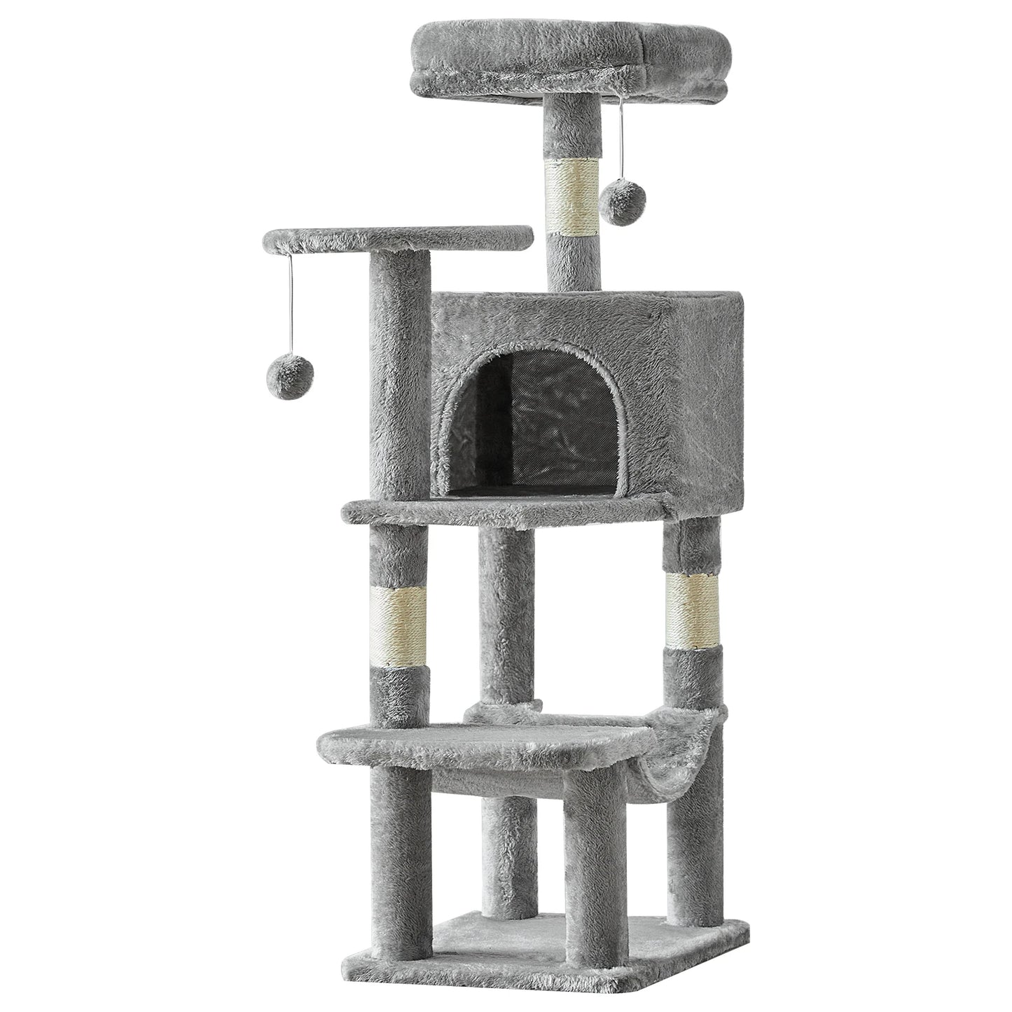JHK Multi Cat Tree Tower With Natural Sisal Posts Condo Hammock Perches For Indoor Cats