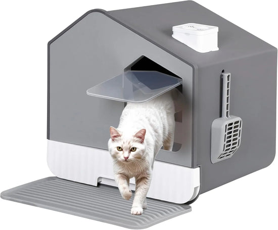 Enclosed Cat Litter Box With Hooded Cover, Mat, Litter Scoop