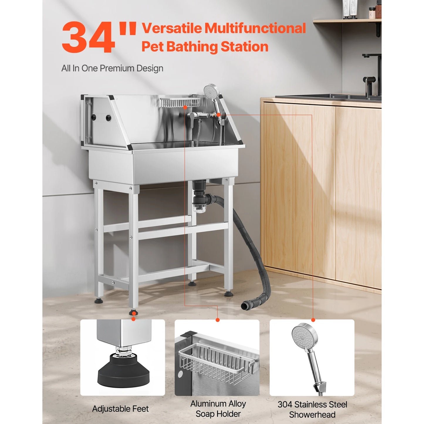 SucceBuy Stainless Steel Dog Washing Station With Faucet