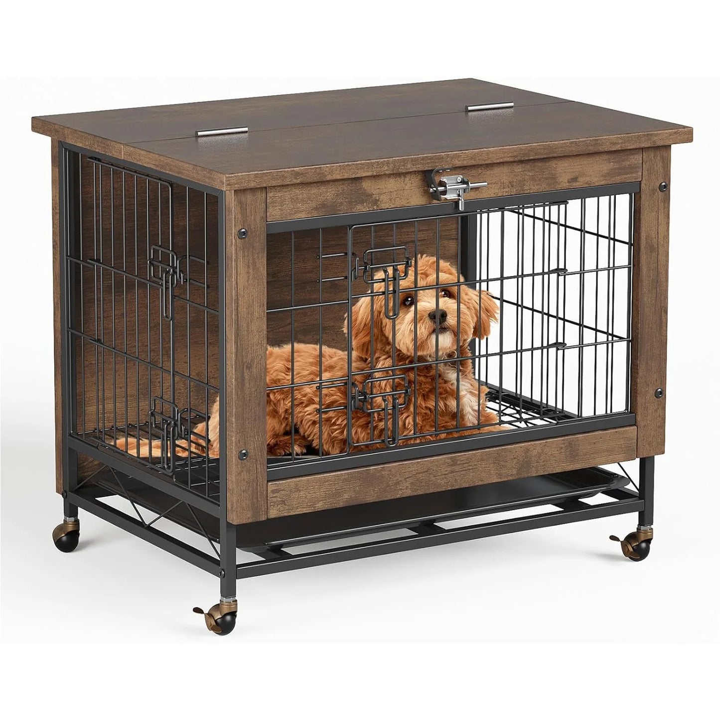 Rustic Heavy Duty Dog Crate Furniture With Wheels