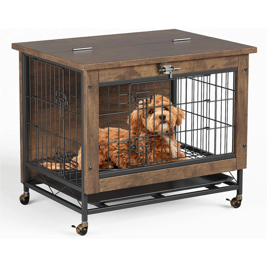 Rustic Heavy Duty Dog Crate Furniture With Wheels