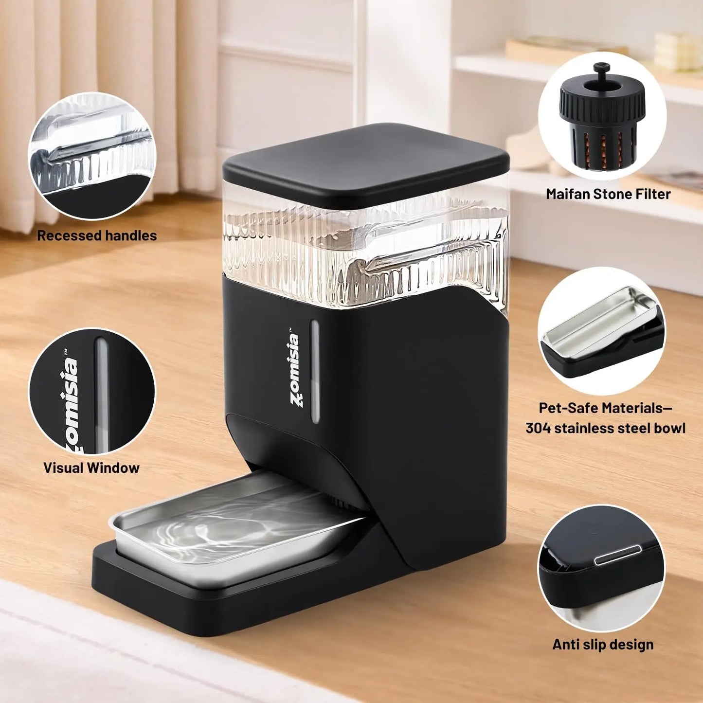 Automatic Cat Water Dispenser With Stainless Steel Bowl BPA Free