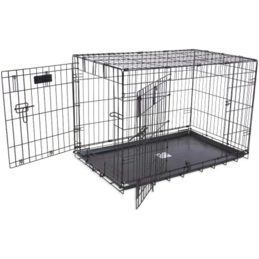 Two-Door Wire Dog Crate With 5-Point Locking System Rust-Resistant Collapsible