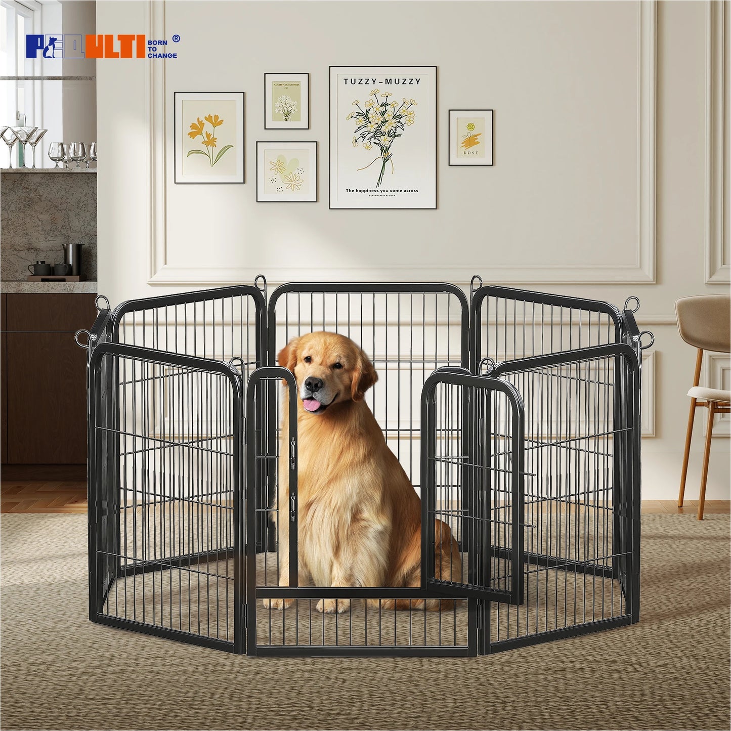 PEQULTI Heavy Duty Metal Puppy Playpen Panels Indoor Outdoor