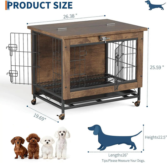 TWISTER.CK Dog Crate Furniture With Wheels And Removable Tray