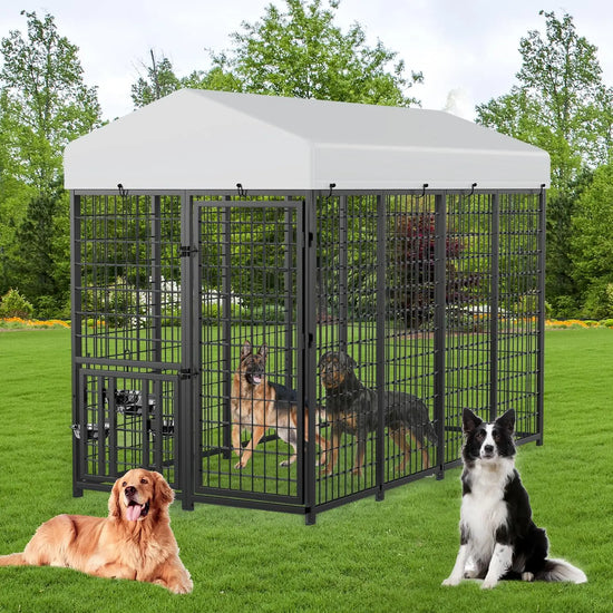 Heavy Duty Outdoor Dog Kennel With Rotating Bowls Set