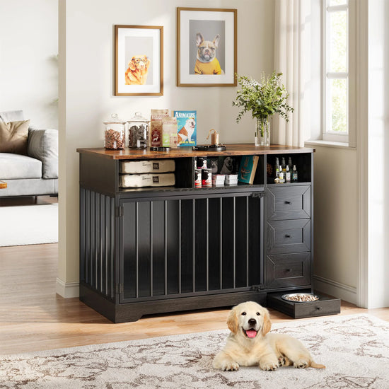 HiMISS Farmhouse Wooden Dog Crate End Table With Storage