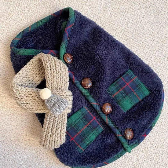 Winter Dog Vest Coat With Scarf Fleece Cozy Outerwear