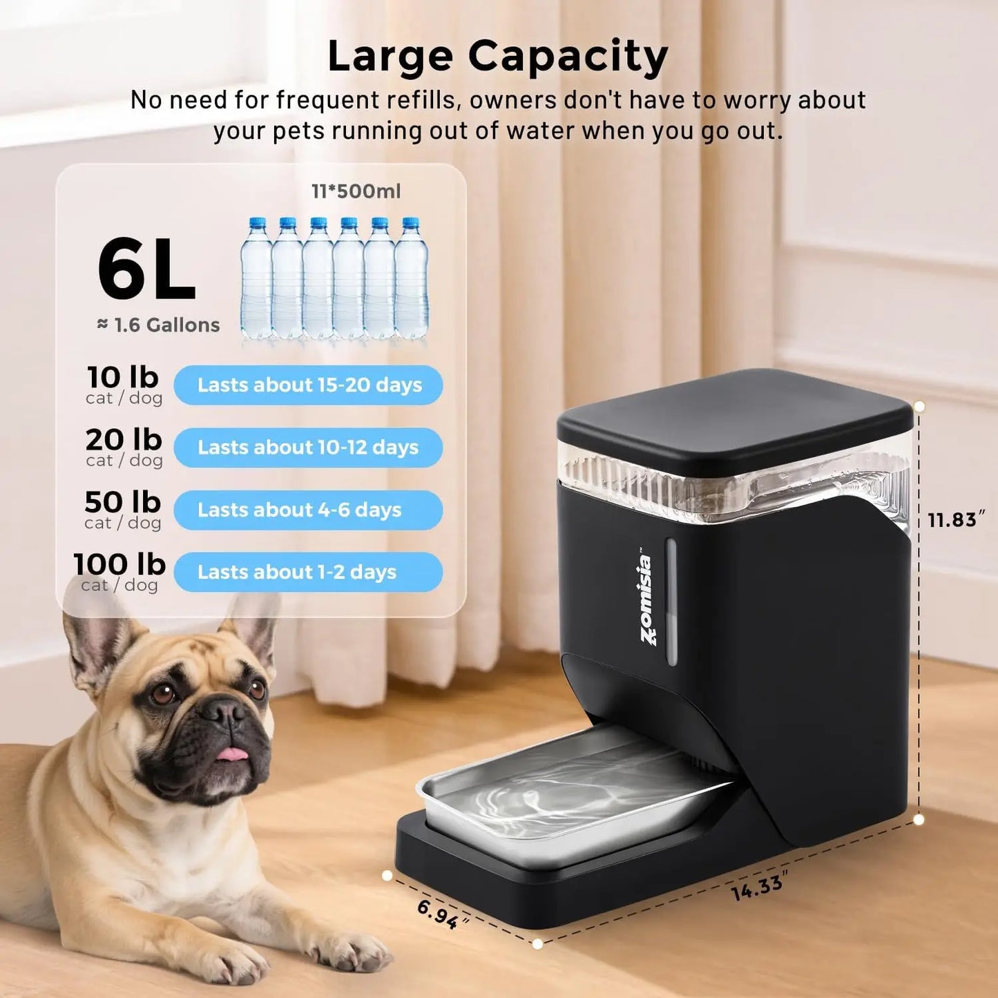 Automatic Cat Water Dispenser With Stainless Steel Bowl BPA Free