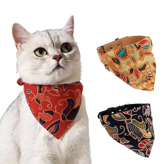 XLeiPet Japanese Style Sphynx Cat Collar With Flower Print Bandana
