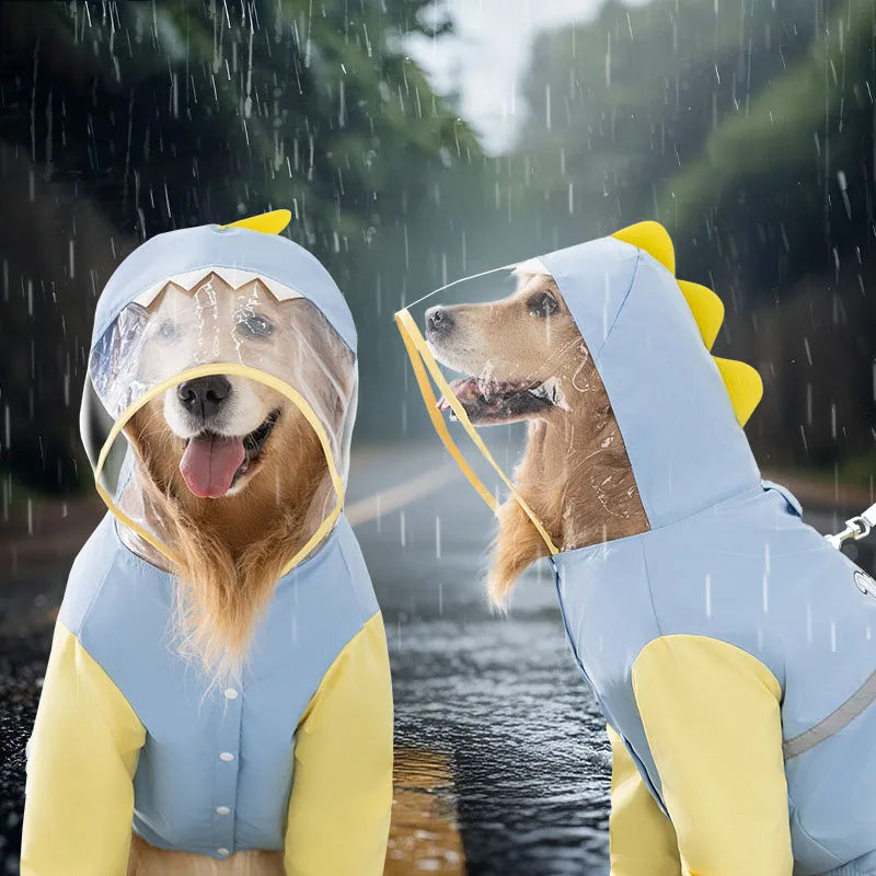 Dinosaur Pattern Weatherproof Raincoat For Large Dogs Breathable Exterior Poncho