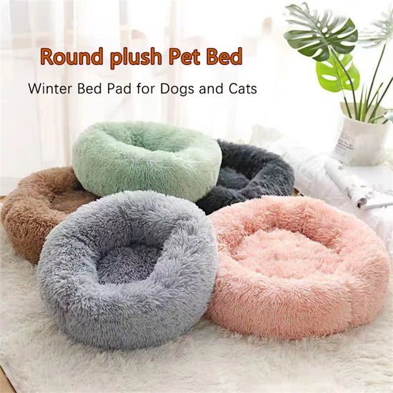 Soft Plush Donut Cat Bed With Warm Faux Fur Washable