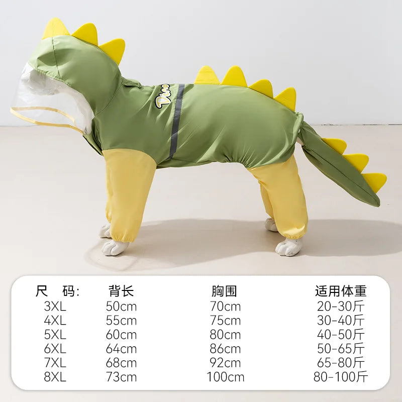 Dinosaur Pattern Weatherproof Raincoat For Large Dogs Breathable Exterior Poncho