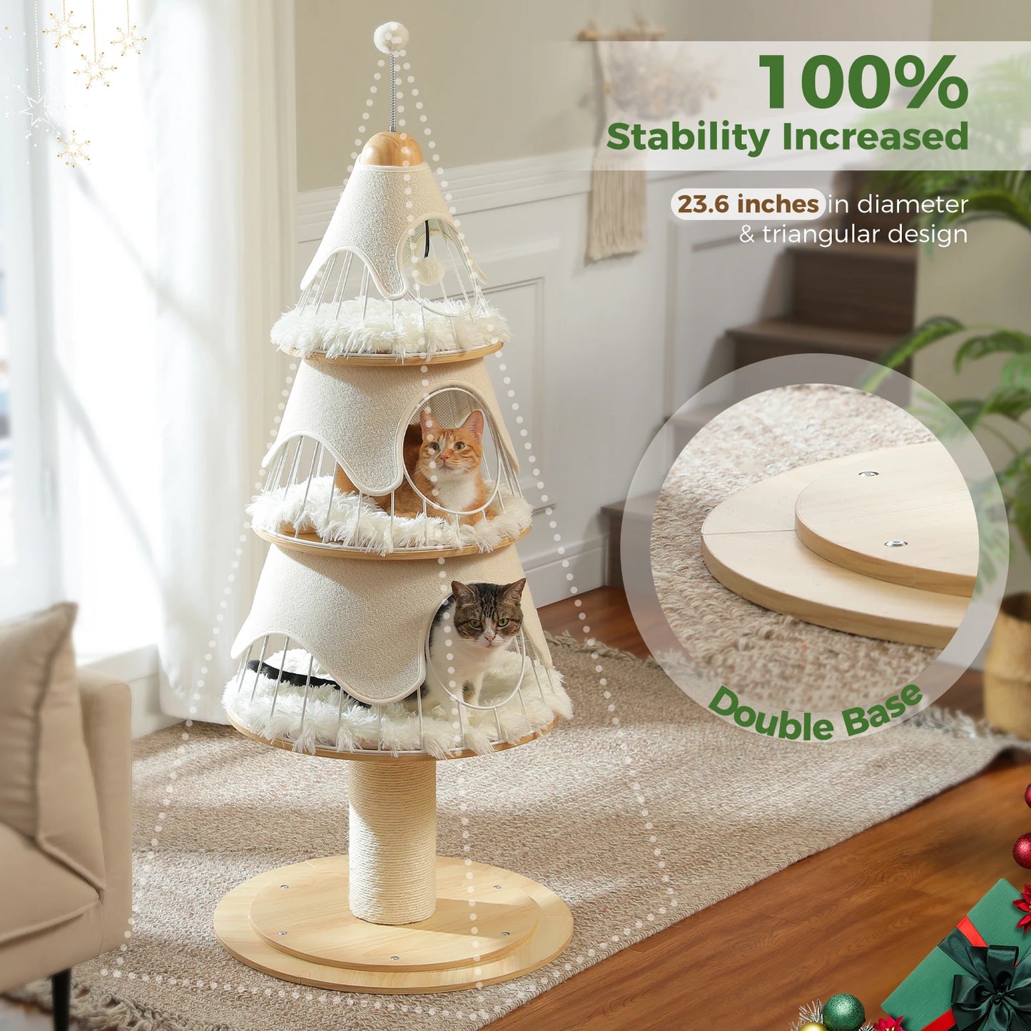 PAWZ Road Christmas Cat Tree Tower With 3 Cozy Condos