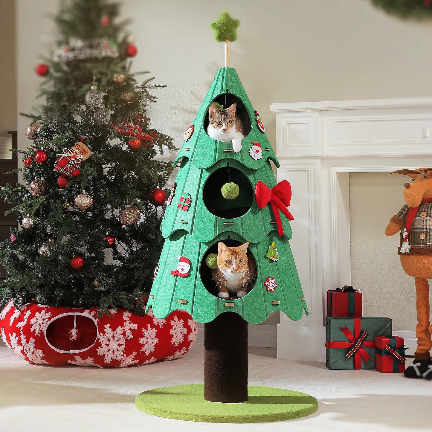 PAWZ Road Christmas Cat Tree Tower With 3 Cozy Condos