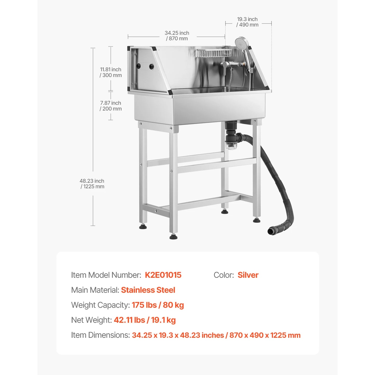 SucceBuy Stainless Steel Dog Washing Station With Faucet