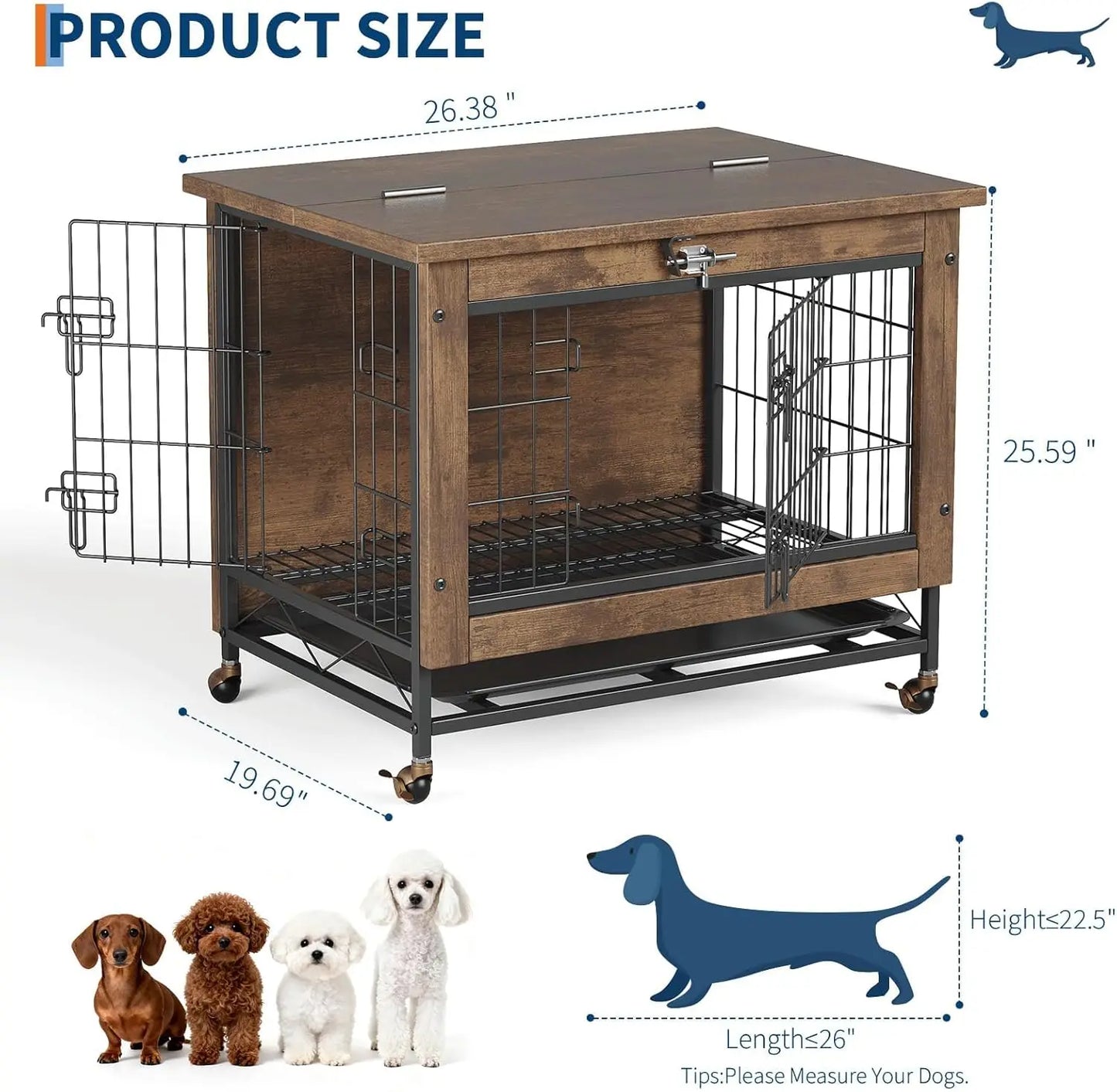 Rustic Heavy Duty Dog Crate Furniture With Wheels