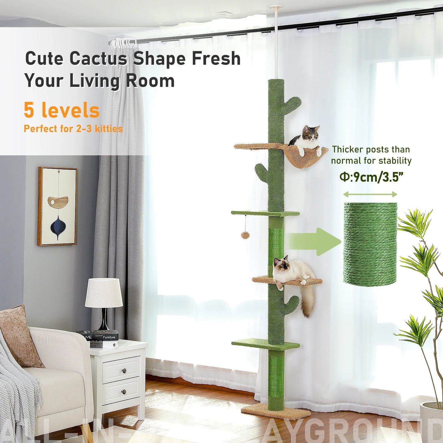 PAWZ Road Cat Tree 5-Tier Floor To Ceiling Climbing Tower