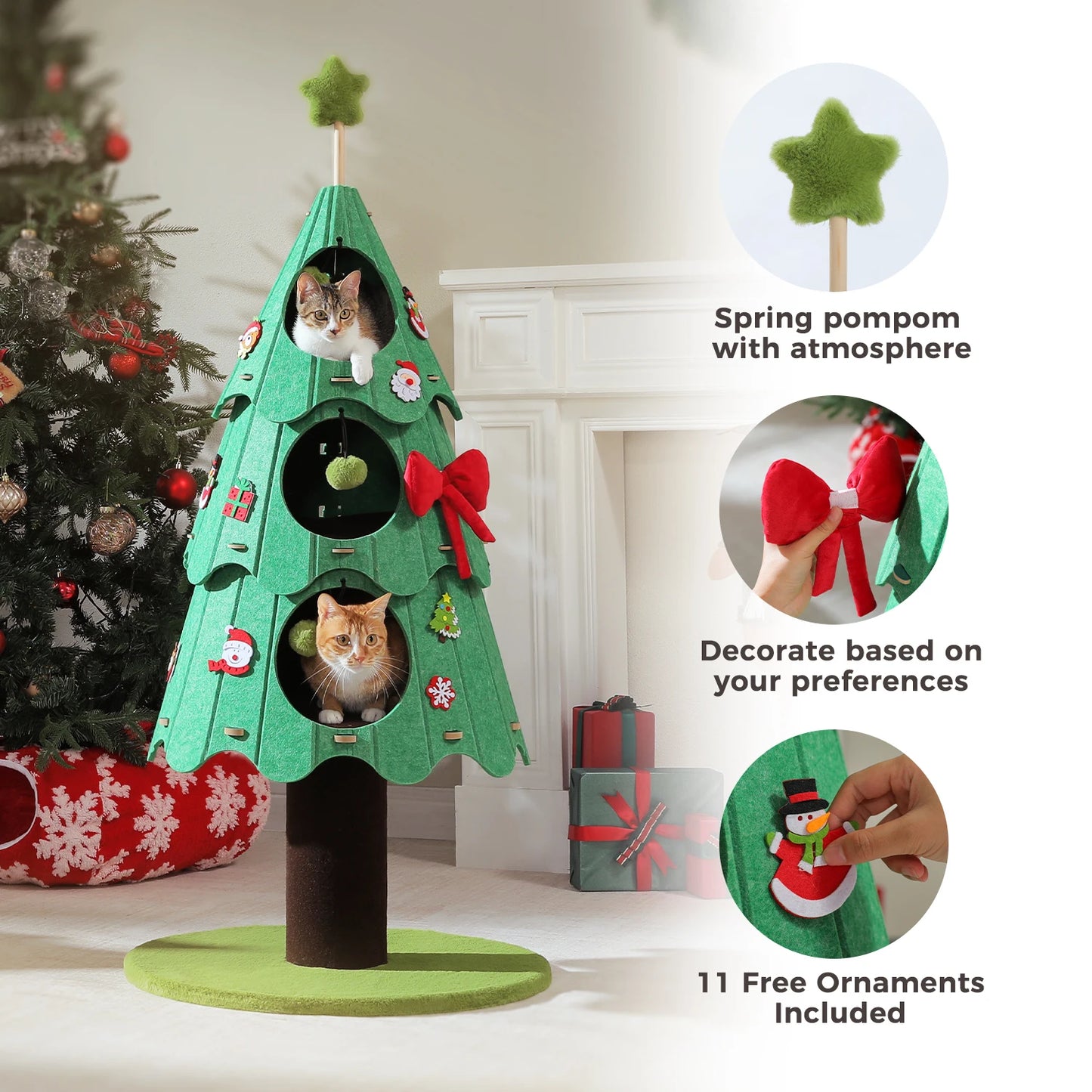 PAWZ Road Christmas Cat Tree Tower With 3 Cozy Condos