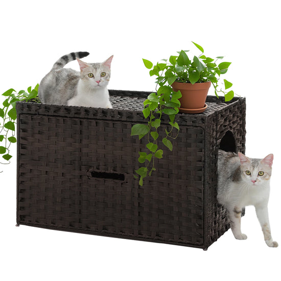 PEQULTI Rattan Cat Litter Box Enclosure With Taller Doorway Flip Up Design