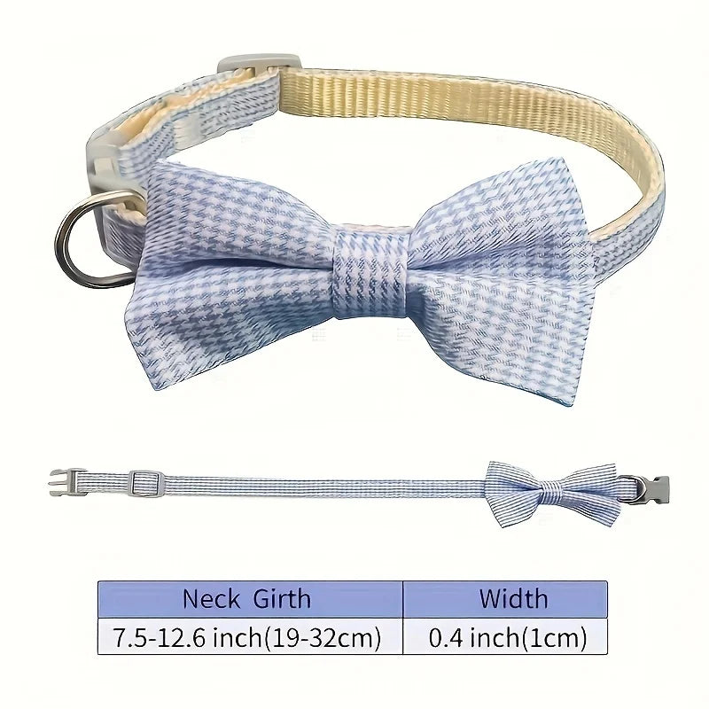 NONECN Adjustable Plaid Cat Collar Tie Knot For Festive Wear