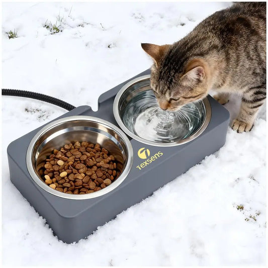 Dual Stainless Heated Cat Bowls For Outdoor Pets Waterproof