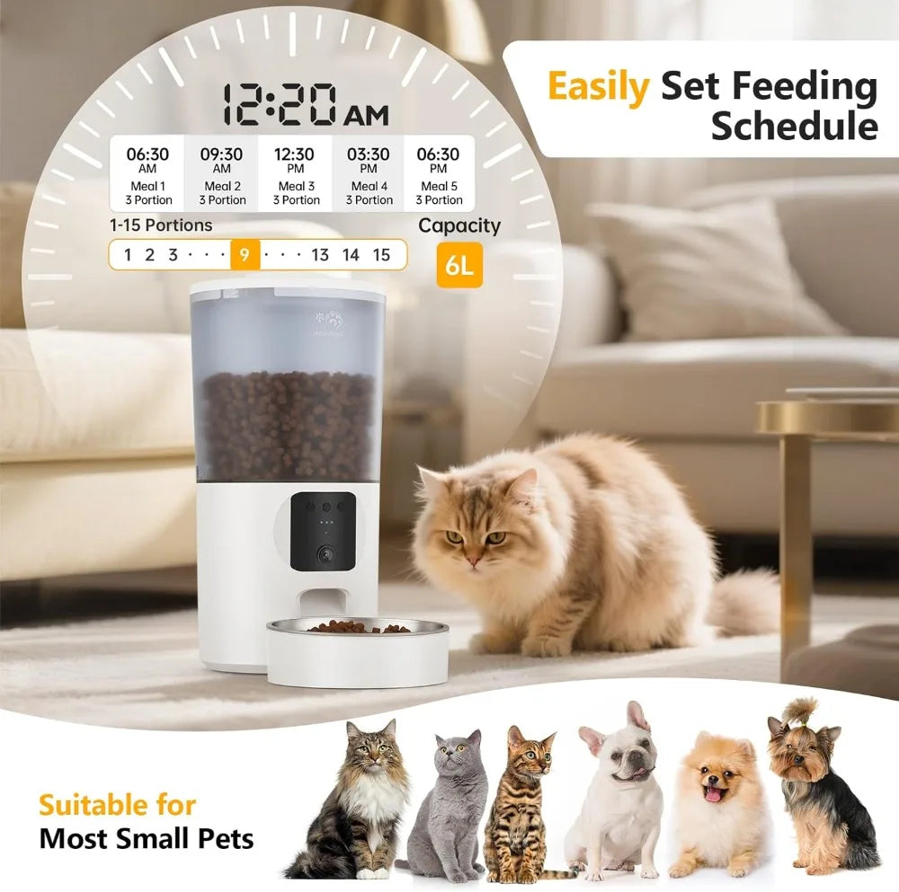Smart Pet Feeder With Camera Two Way Audio App Control for Cats and Small Dogs