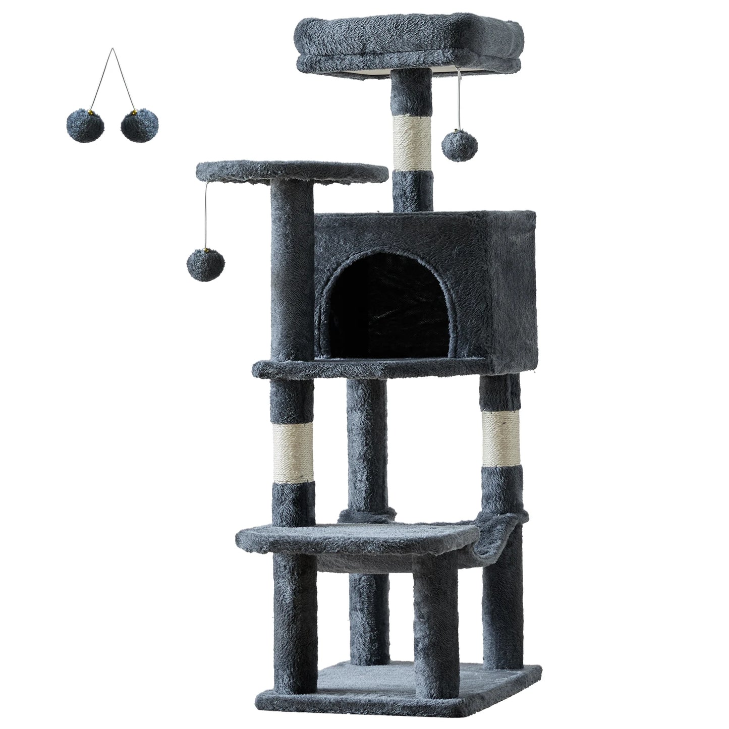JHK Multi Cat Tree Tower With Natural Sisal Posts Condo Hammock Perches For Indoor Cats