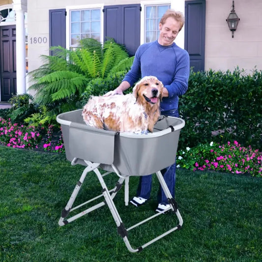 Elevated Foldable Dog Bath Tub for Grooming and Washing