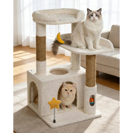 NBVCX Compact Cat Tree Condo With Plush Hammock And Sisal Posts