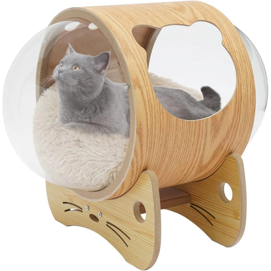 Luxury Cat Pod Bed With Wooden Frame Clear Dome