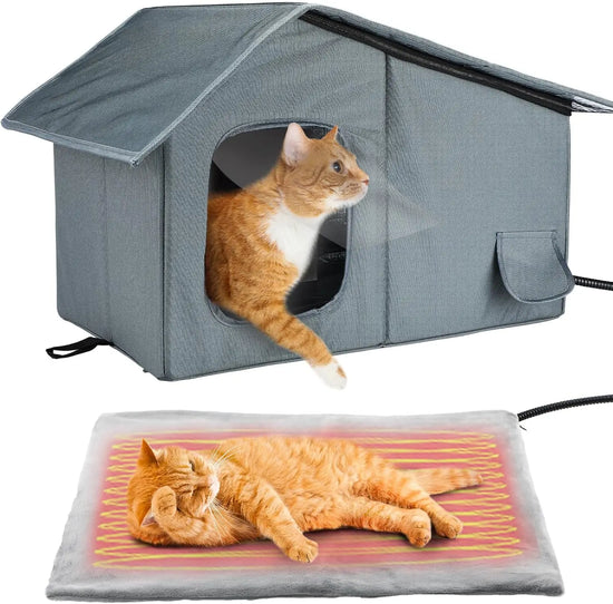 Heated Outdoor Cat House With Thermostat Insulated Waterproof Shelter