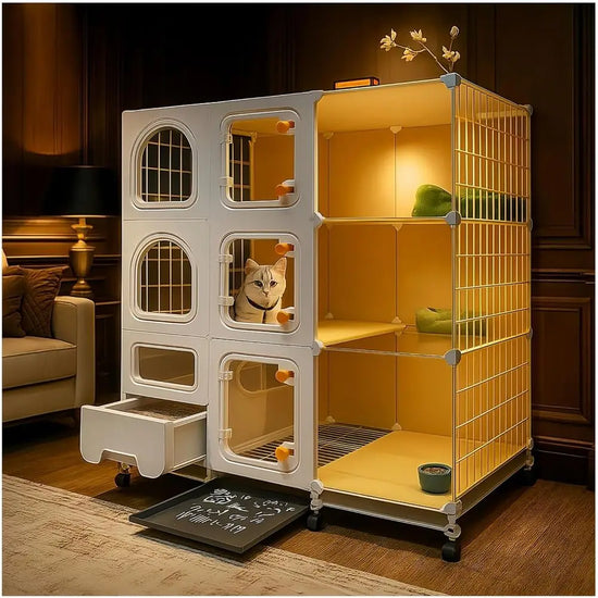Indoor Cat Cage With Litter Box And Premium Bed Set