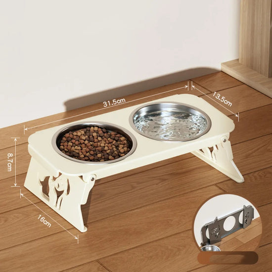 Foldable Raised Pet Feeder With Anti Slip Stainless Steel Bowls