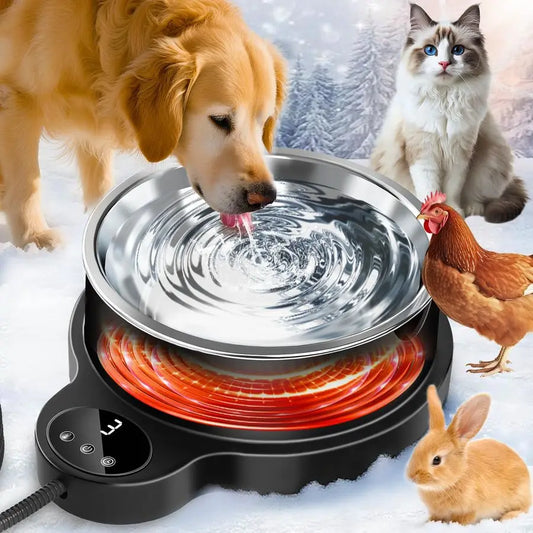 Heated Pet Water Bowl for Dogs and Cats, Outdoor Stainless