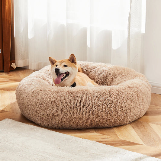 JHK Calming Round UltraSoftMicroPlushFauxFur DomesticDog Bed MachineWashable NonSlipping