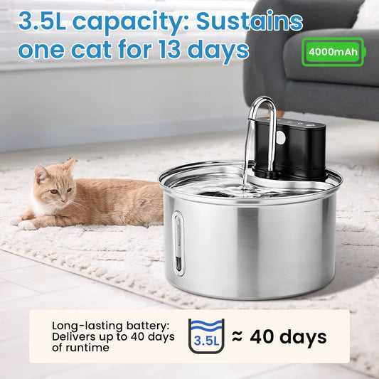 Stainless Steel Cat Water Fountain Wireless Smart Pet Dispenser