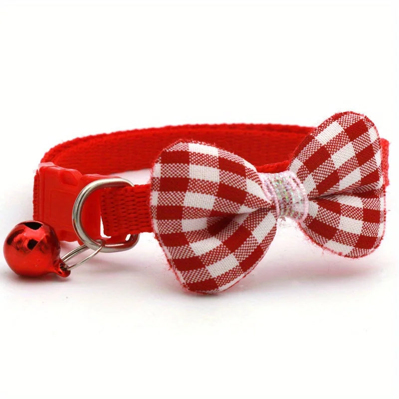 NONECN Adjustable Plaid Cat Collar Tie Knot For Festive Wear