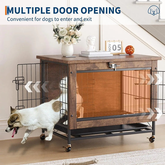 HiMISS Dog Crate Furniture With Wheels And Dual Doors