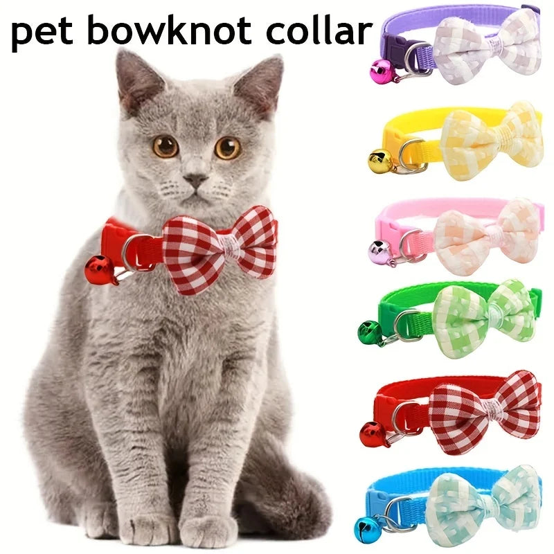 NONECN Adjustable Plaid Cat Collar Tie Knot For Festive Wear