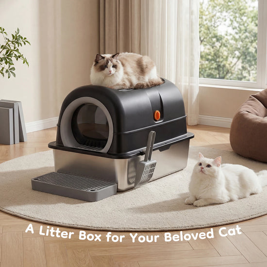Stainless Steel Cat Litter Box With Enclosed Design And Scoop