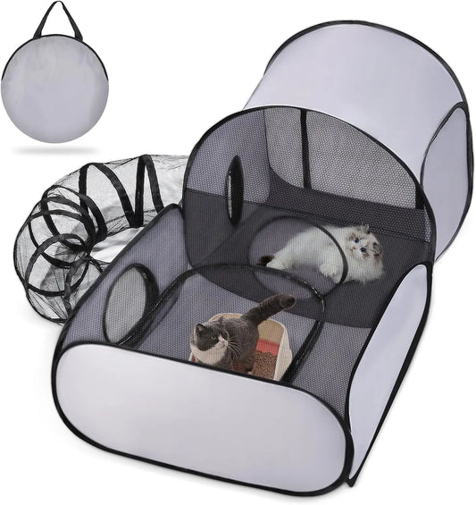 Portable Pet Playpen With Tunnel For Indoor Outdoor Use