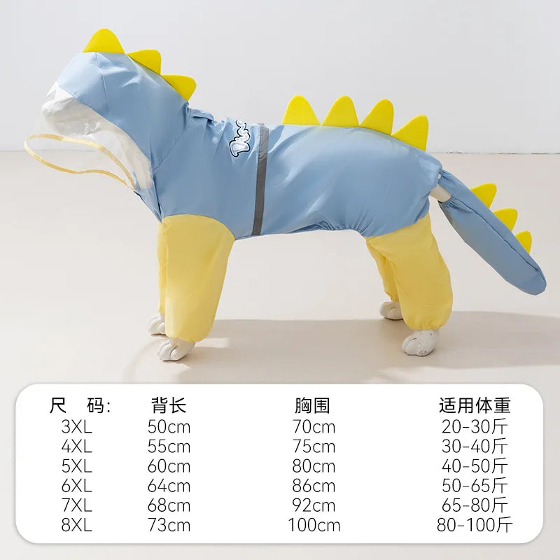 Dinosaur Pattern Weatherproof Raincoat For Large Dogs Breathable Exterior Poncho