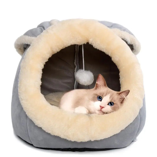 Rabbit Shaped Indoor Cat Cave Bed With Hanging Toy