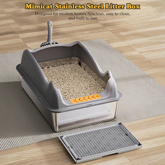 Stainless Steel Cat Litter Box With Lid Odor Resistant For Big Cats