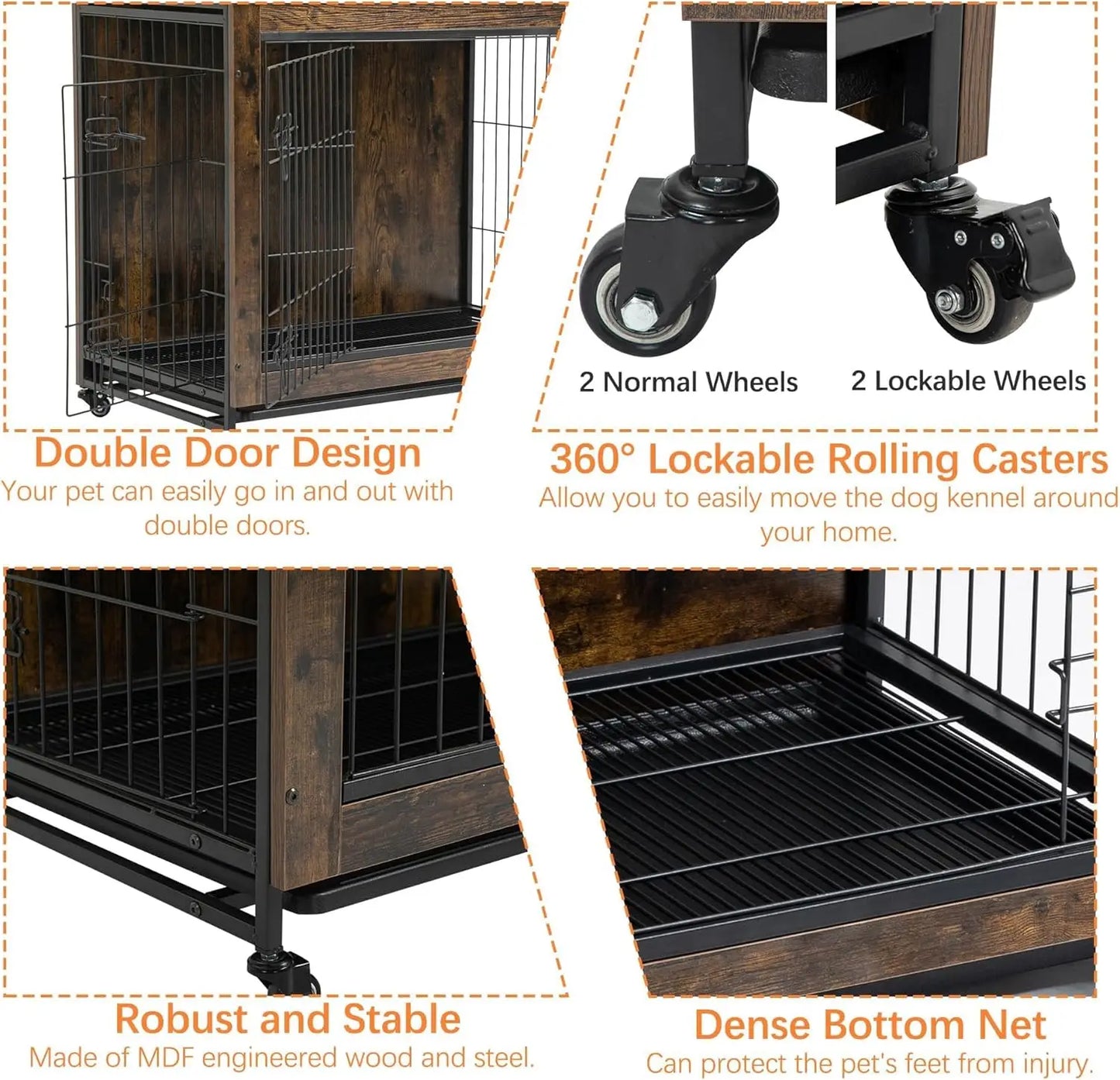 Rustic Heavy Duty Dog Crate Furniture With Wheels