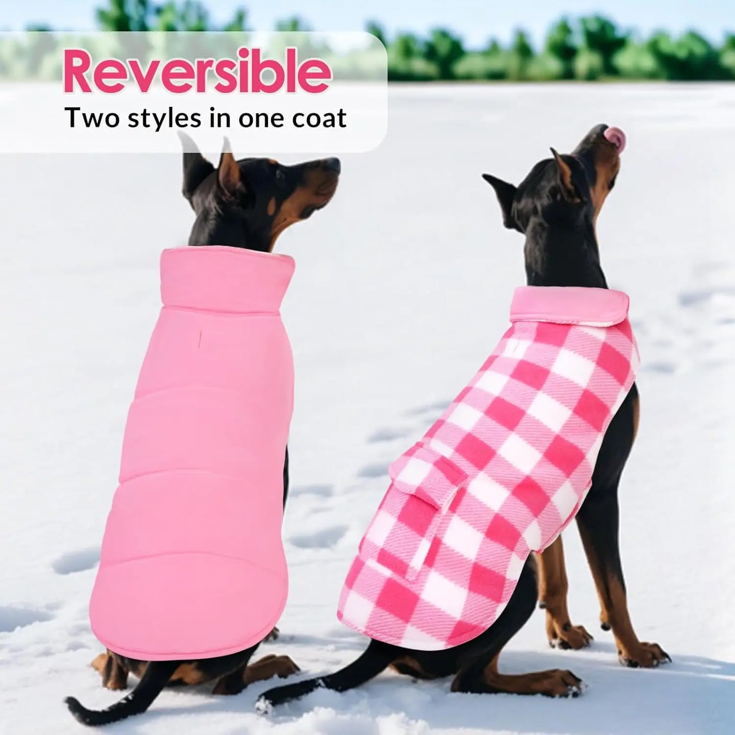Reversible Fleece Dog Jacket Plaid Vest Waterproof Windproof All Dogs