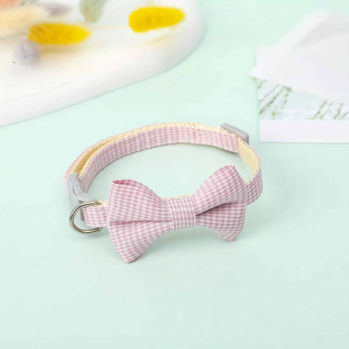 NONECN Adjustable Plaid Cat Collar Tie Knot For Festive Wear